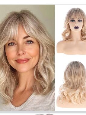 Sallcks Short Blonde Bob Wig  Shoudler Length Natural Wavy Wig Synthetic Hair